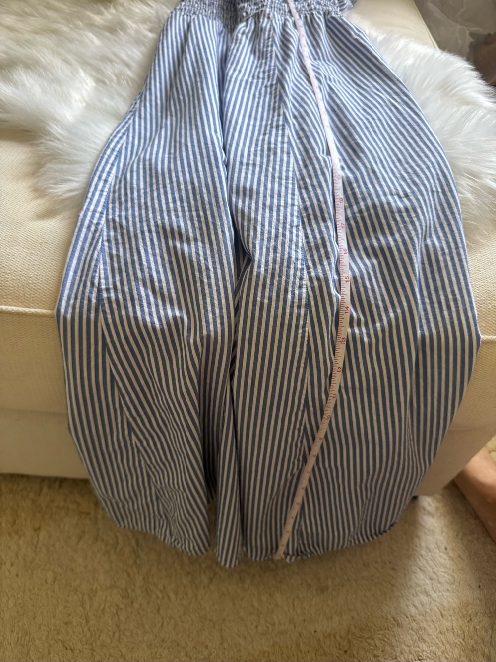 Old Navy Blue and White Striped Tie-Shoulder V-Neck Midi Dress - Picture 9 of 10